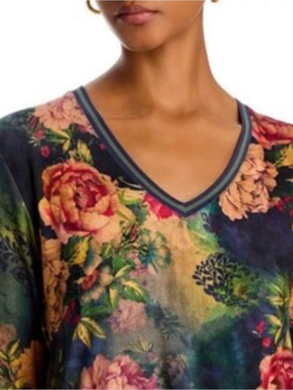 Johnny Was The Janie Favorite 3/4 Sleeve V-Neck Tee Top Catalina Floral Boho M - Picture 7 of 15